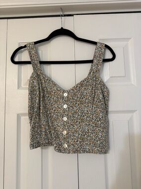 Abercrombie & Fitch Floral Button Crop Tank - Cream, Yellow, Green